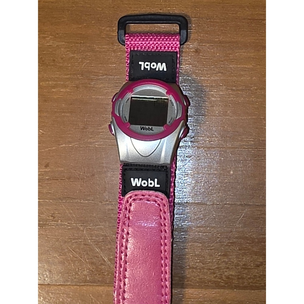 WobL Vibrating Reminder Watch Pink Silver Digital Alarm Nylon Strap Sporty